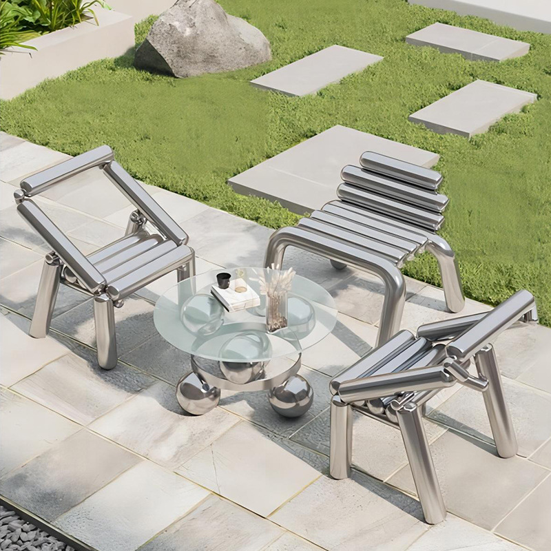 Outdoor Furniture Metal Chairs - Stainless steel chair light luxury creative